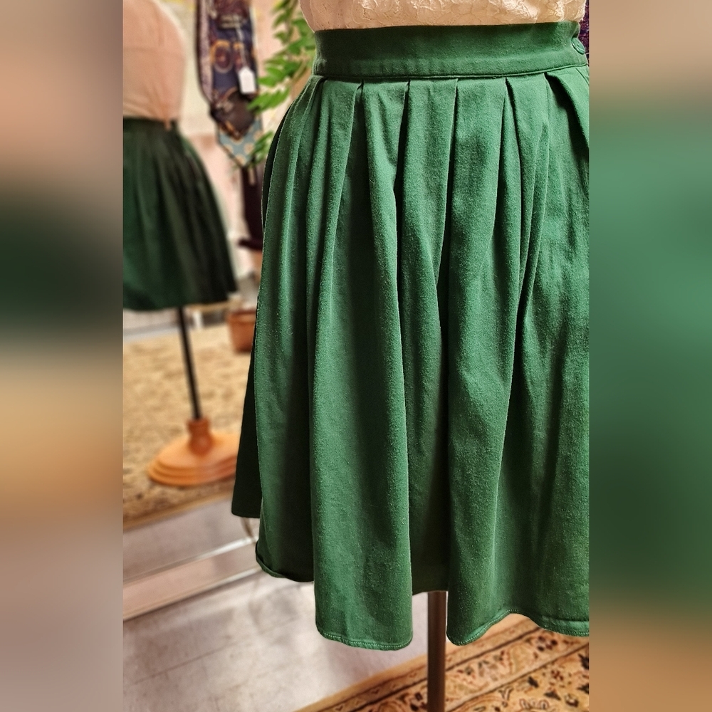 Vintage Grace Karin Kale Green Pleated Cotton Skirt size S/M